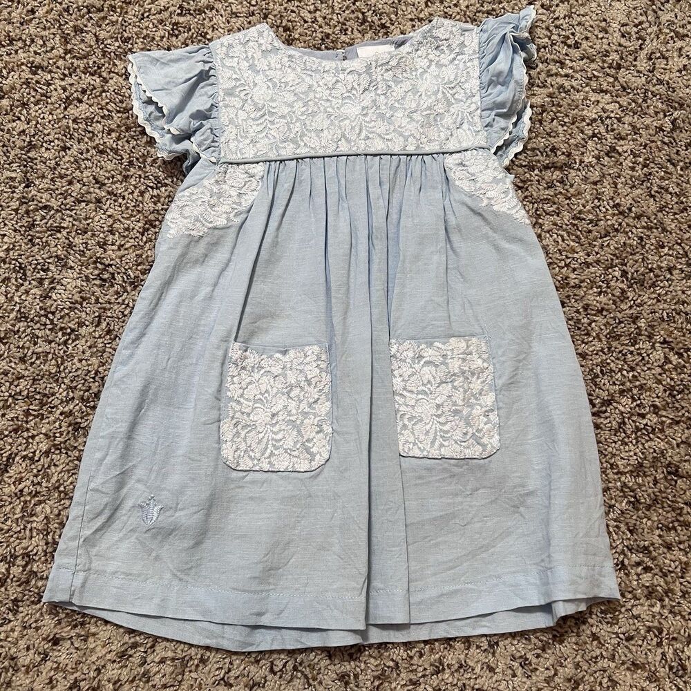 J.Marie Blue Dress With White Floral Embroidered Girls Size 2T